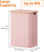 Lifewit 80L Laundry Basket with Lid, Clothes Hampers for Laundry with Bamboo Handles and A Removable Bag, Large Foldable Laundry Hamper for Bedroom, Bathroom, Dorm, Laundry Room, Pink