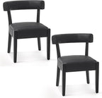 Modern Black Dining Chairs Set of 2, Faux Leather Upholstered Kitchen & Dining Room Chairs, Mid Century Modern Wooden Dining Chairs Oversized Sturdy Rounded Chairs Curved Back