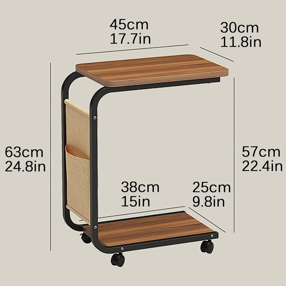 C Shaped End Table with 4 Wheels Side Table Portable Coffee Table Save Space ...