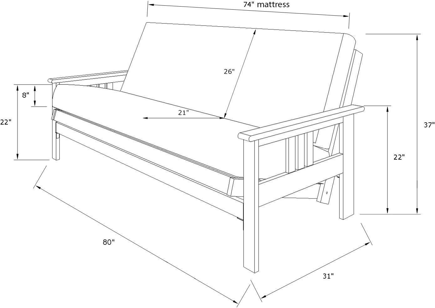 Kodiak Furniture Monterey Futon Set, No Drawers, with Barbados Base and Oregon Trail Java Mattress