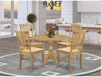 East West Furniture DMAV5-OAK-W 5 Piece Dinette Set for 4 Includes a Round Dining Room Table with Dropleaf and 4 Kitchen Dining Chairs, 42x42 Inch, Oak
