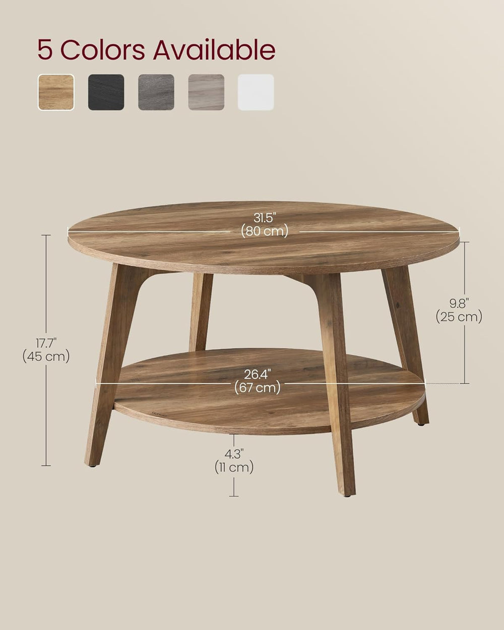 VASAGLE MAEZO Collection - Round Coffee Table, 2-Tier Center Table with Stora...