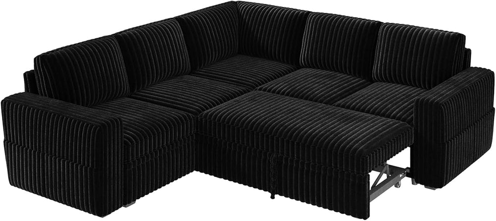 HONBAY Modular Sectional Sleeper Sofa with Pull Out Bed,Corduroy L Shaped Cou...