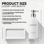 Glass Kitchen Soap Dispenser Set with Ceramic Tray,16.9 floz Hand and Dish Soap Dispenser for Kitchen and Bathroom Decor (White Bottles + Silver Pumps)