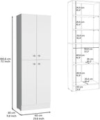 Kitchen Pantry 71" H, 4 Doors, 5 Adjustable Shelves, Laundry, White