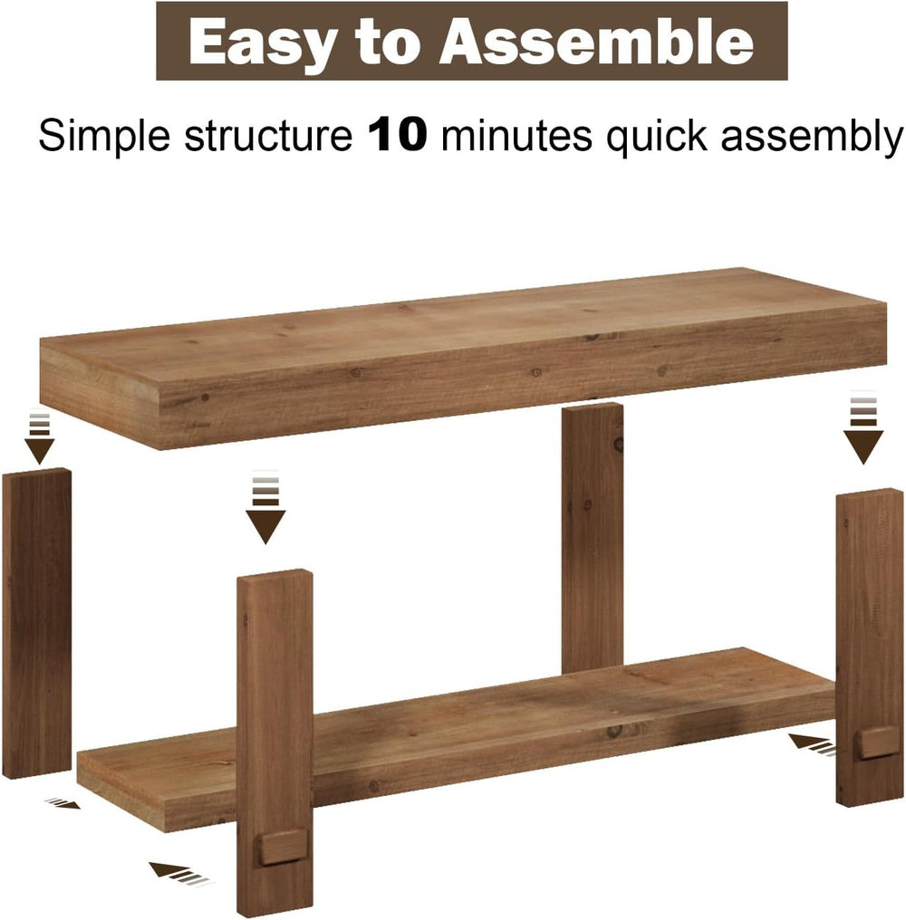 Solid Wood Bench - 42.5" Long Farmhouse Entryway Bench, Narrow End of Be...