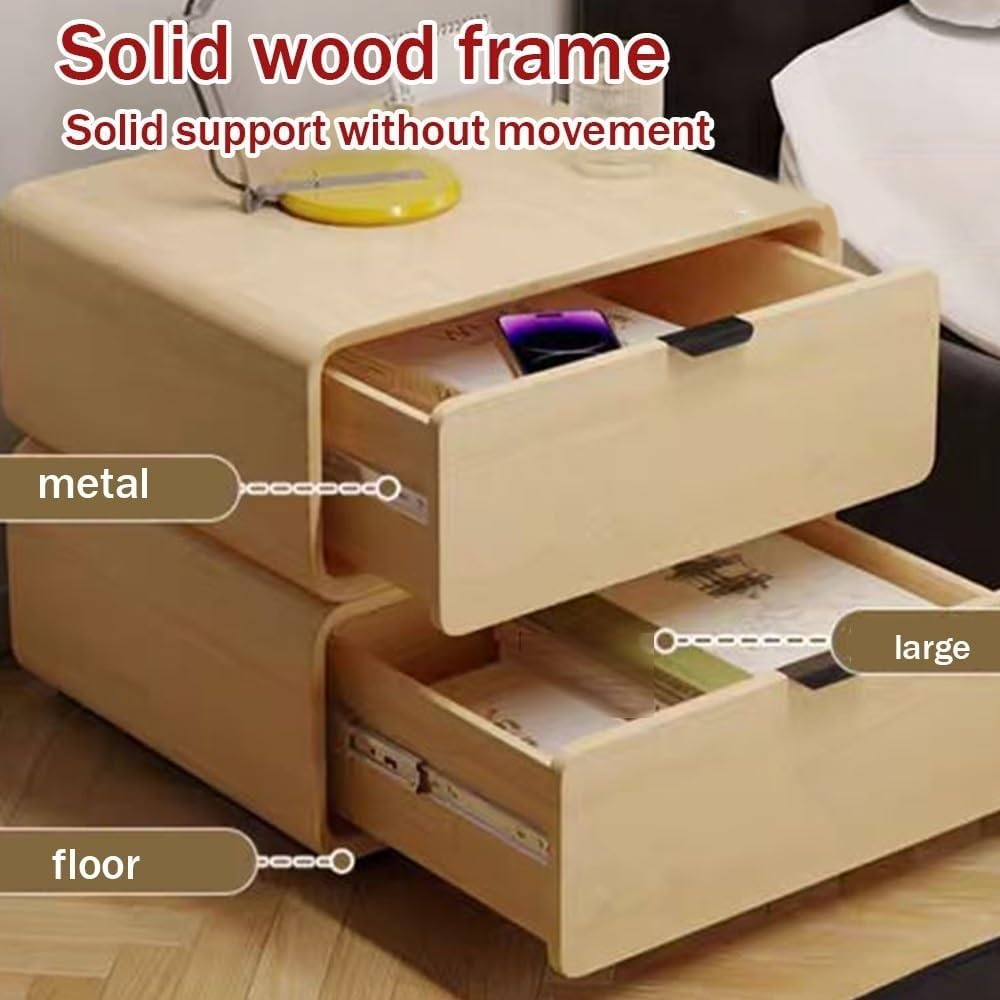 2 Drawer Bedside Table Wood Full Floor-Standing Nightstand Modern Side Table ...