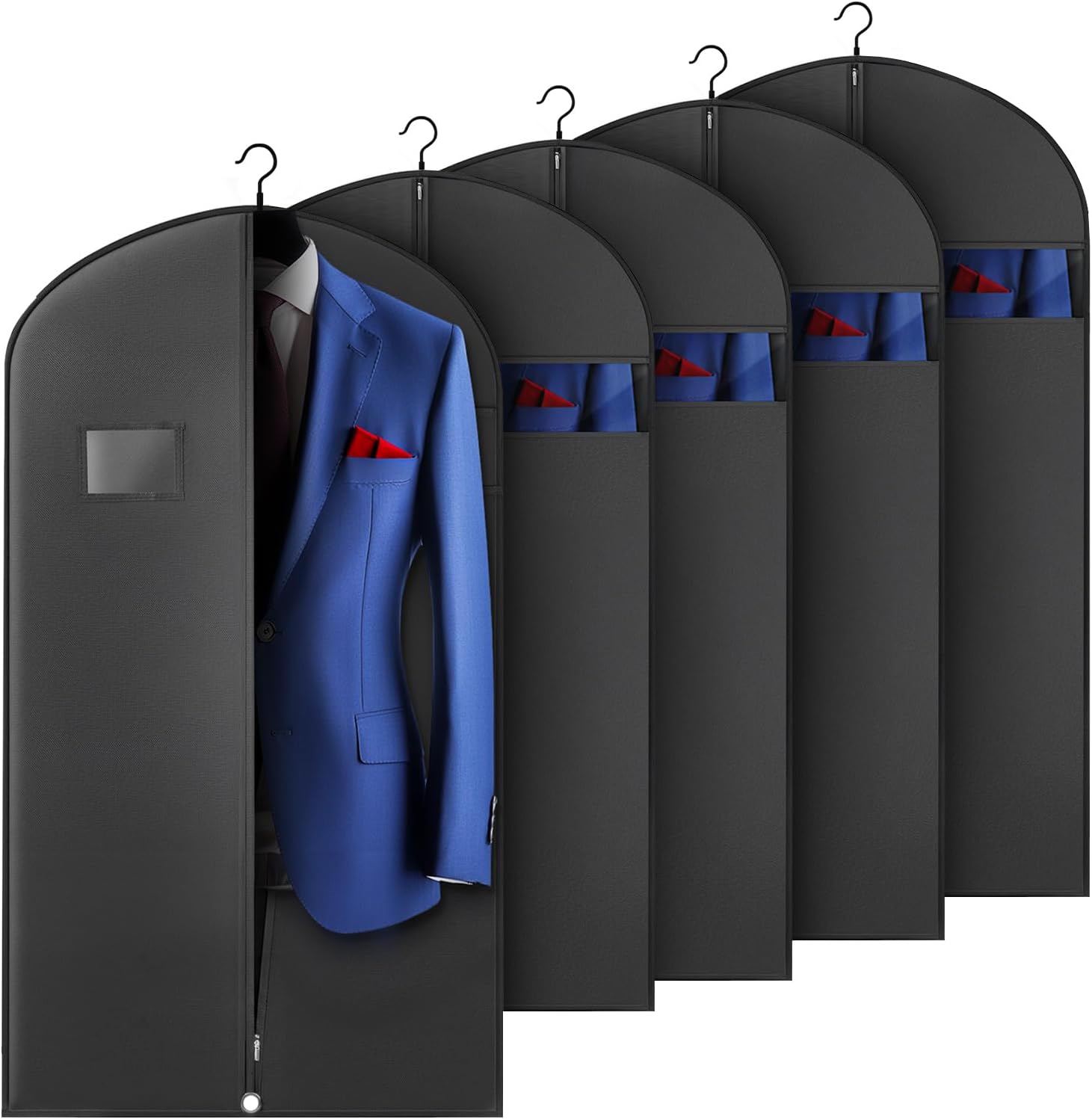 Hleelomi 5 Pack 43-in Garment Bag for Hanging Clothes Black Suit Bag | Garment Bags for Travel and Closet Storage, Suit Bag Travel with Zipper and Visible Transparent Window