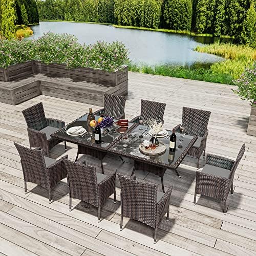 10 Pieces Outdoor Patio Dining Set,Patio Table and Chairs Rattan Outdoor Pati...