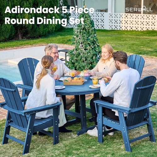 SERWALL 5-Piece Patio Dining Set, 45" Table & 4 Adirondack Chairs, Navy