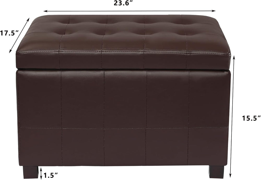 Asense 24-Inch Storage Ottoman Bench,Foot Stool Ottoman with Storage, Faux Le...