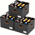 3 Pack Shoe Organizer for Closet, Foldable Shoe Storage Containers, Fits up to 24-48 Pairs, Shoe Storage Organizer Box Cubby Baskets Bins with Clear Cover and Reinforced Handles, Black