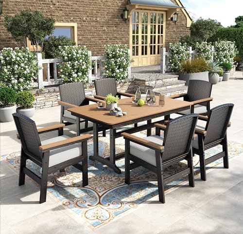 HERA'S HOUSE 7PC Patio Dining Set for 6, HDPE Outdoor Table & 6 Chairs