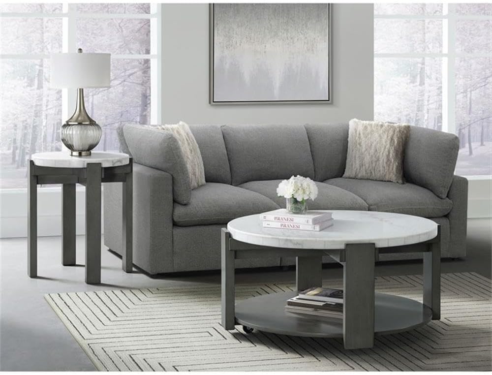 Pemberly Row Contemporary Round End Table, 24 in x 24 in x 24 in, Gray Base w...