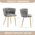 Kiztir Velvet Dining Chairs Set of 2, Upholstered Dining Room Chairs with Gold Metal Legs, Luxury Tufted Dining Chairs for Living Room, Bedroom, Kitchen (Grey)
