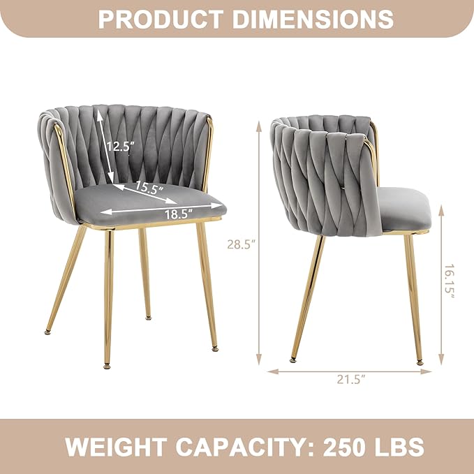 Kiztir Grey Velvet Dining Chairs Set of 4, Modern Upholstered Dining Room Chairs with Gold Metal Legs, Luxury Barrel Dining Chairs for Kitchen, Living Room, Restaurant