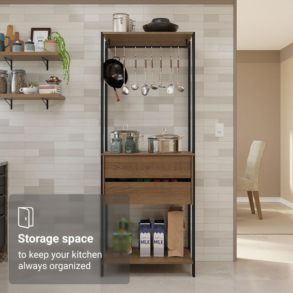 Madesa Kitchen Pantry Storage Rack 27" L with 2 Drawers and Hanging Spac...