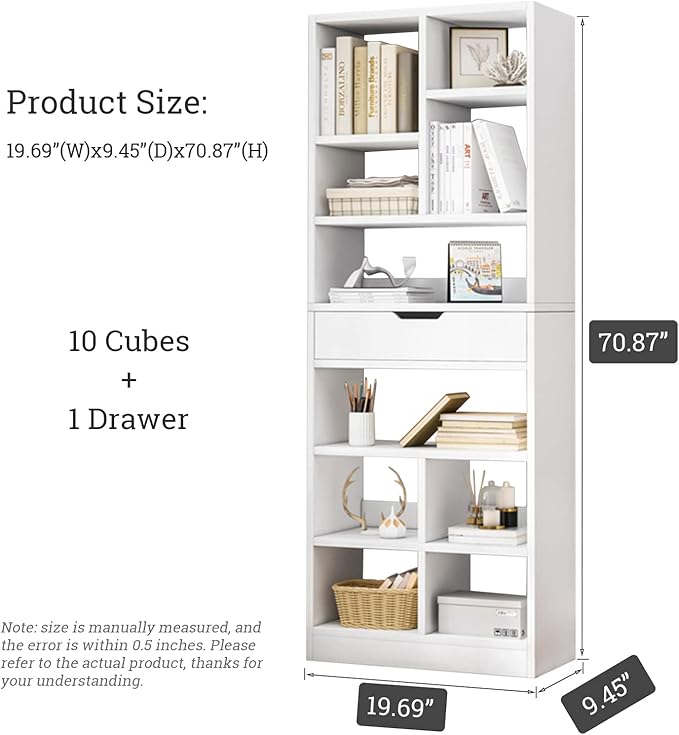 IOTXY Wooden Open Shelf Bookcase - 71 Inches Tall Freestanding Display Storag...