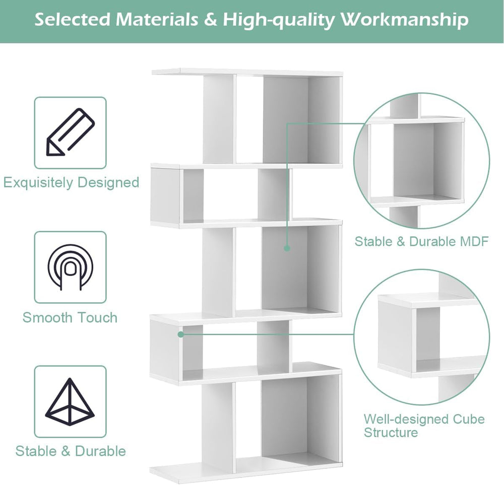 Giantex 5-Tier Geometric Bookshelf White, 70'' Tall Wood Freestanding...