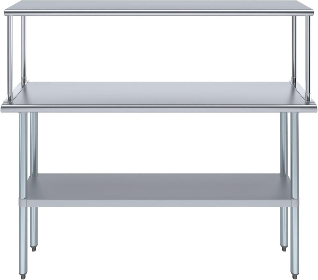 Stainless Steel Work Table with Wide Single Tier Overshelf | Metal Kitchen Prep Table & Shelving Combo (14" x 60" Work Table + 12" Overshelf)