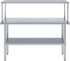 Stainless Steel Work Table with Wide Single Tier Overshelf | Metal Kitchen Prep Table & Shelving Combo (14" x 60" Work Table + 12" Overshelf)