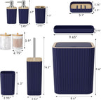 Bathroom Accessories Set - Elegant Blue Bathroom Set, 10PC Bathroom Accessory Set, Toilet Brush, Trash Can, Qtip Holder Dispenser & Soap Dispenser