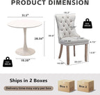 3-Pieces 31.5" Round Dining Table Set for 2, White Dining Table & Linen Upholstered Dining Chairs Set of 2 for Kitchen Dining Room Apartment Small Space(Beige Linen Chairs)