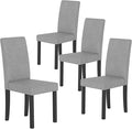 COSTWAY Fabric Armless Dining Chairs Set of 4, Upholstered Kitchen Side Chair w/Rubber Wood Legs, Padded Seat & High Backrest, Mid-Century Modern Accent Chairs for Living Room Restaurant (Light Gray)