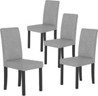 COSTWAY Fabric Armless Dining Chairs Set of 4, Upholstered Kitchen Side Chair w/Rubber Wood Legs, Padded Seat & High Backrest, Mid-Century Modern Accent Chairs for Living Room Restaurant (Light Gray)