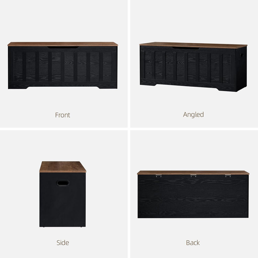 VANKILEY 47.2“Storage Chest Extra Large,Wooden Storage Bench,Black+Brown | Storage trunk with 2 Safety Hinges,47.2x15.7x19.1Inch,Shoe bench,Storage Bench for Bedroom,Living Room,Entryway,Easy Assembly
