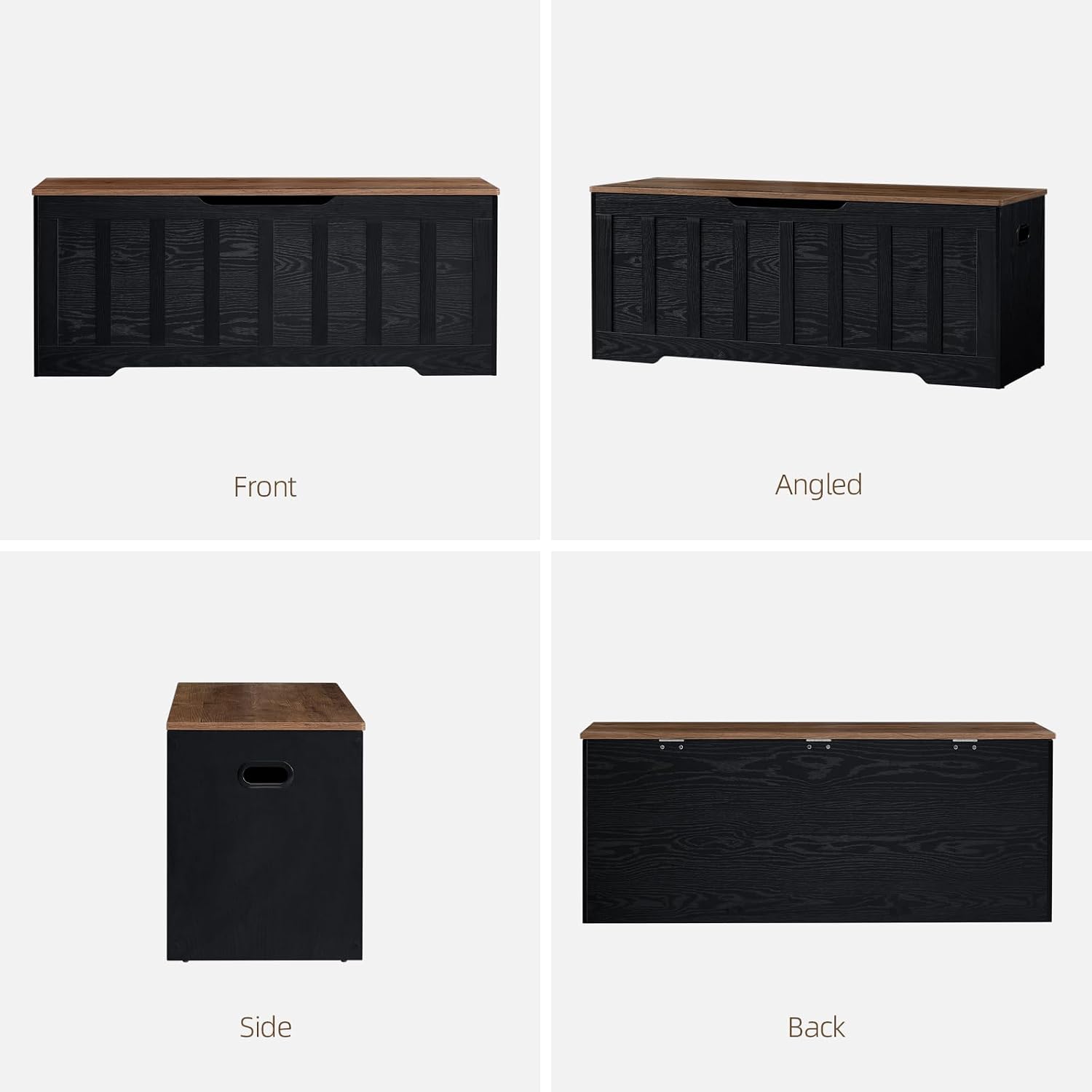 VANKILEY 47.2“Storage Chest Extra Large,Wooden Storage Bench,Black+Brown | Storage trunk with 2 Safety Hinges,47.2x15.7x19.1Inch,Shoe bench,Storage Bench for Bedroom,Living Room,Entryway,Easy Assembly