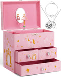 Musical Jewelry Box for Girls 8.07 x 5.12 x 6.14 with 3 Pullout Drawers Spinning Ballerina & Unicorn Jewelry Set, Music Boxes for Birthday Valentine Christmas Gift Waltz of Flowers Tune