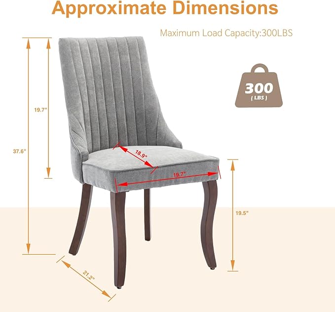 Dining Chairs Set of 2,Comfy Fabric Upholstered Accent Chairs for Kitchen Liv...