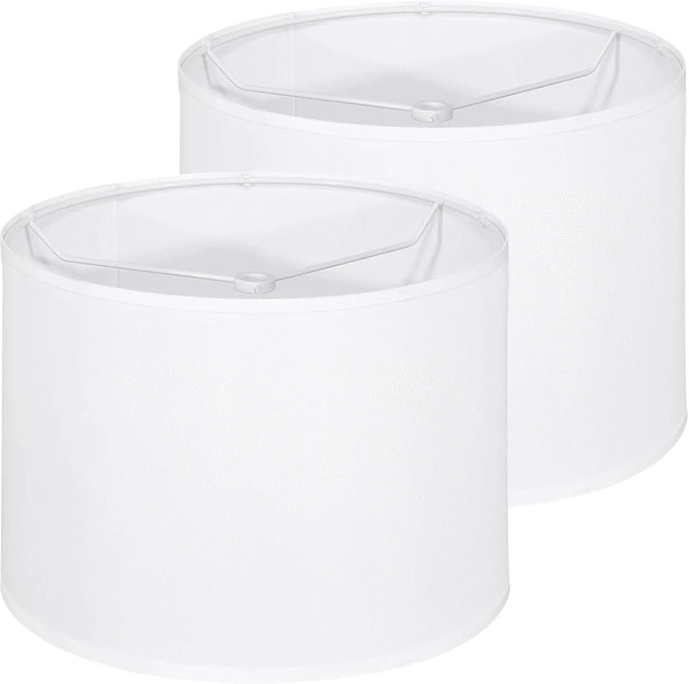 White Lamp Shades Set of 2, Drum Large Lampshades 13" Top x 13" Bot...