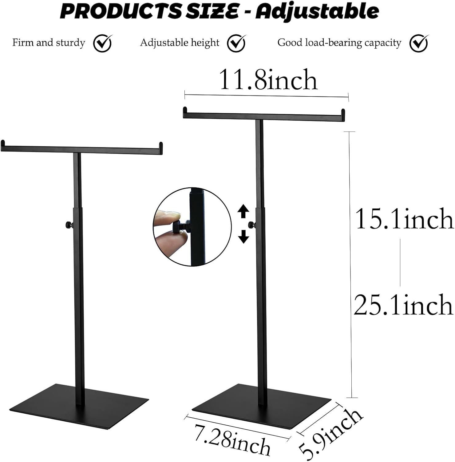 Purse Display Stand, Black 2PCS Jewelry Tower Stainless Steel Handbag Stand Jewelry Stands Tabletop for Necklaces Organizer Stand Adjustable Height Home Store Boutique