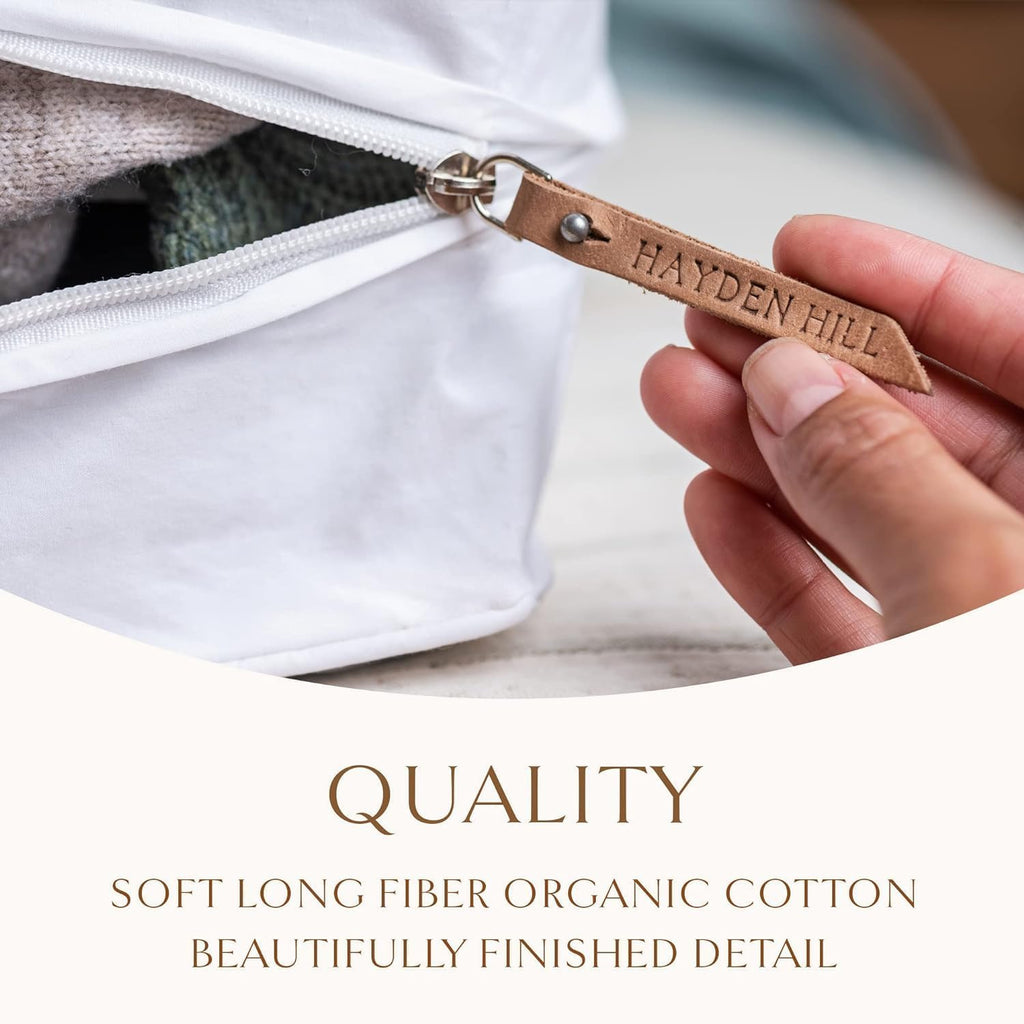 Hayden Hill Luxury Organic Cotton Sweater Storage Bag For Cashmere 15 Inch | Fits 4 Fine Knits, Breathable, Moth Proof, Garment Storage Bag For Cashmere, Zippered, Certified Carbon Neutral, White