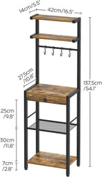 YATINEY Bakers Rack, 5-Tier Coffee Bar Station, Coffee Stand with Pod Drawer Holder, Versatile Kitchen Storage Rack with 4 Hooks, for Living Room, Cafe Corner, Rustic Brown and Black KF01BRY1