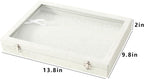 Coward 20 Hooks Necklace Organizer Jewelry Box, Grey Beige Velvet Necklace Display Tray Case with Transparent Glass Lid for Home Use or Store Selling Show