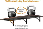 IAE Wall Mounted Folding Table with Pine Wood,60" x 16" Floating Wall Desk,Laundry Folding Table with Shelf Brackets,Fold Down Desk Shelf,Folding Workbench for Home,Dining,Laundry Room,Kitchen,Brown