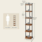 Bookshelf, 6-Tier Bookcase, Vertical Tall Narrow Book Shelf for Small Space, Open Storage Display Shelf with Stable Base & Anti-Tip Kits, for Living Room, Study, Rustic Brown BKHR11601