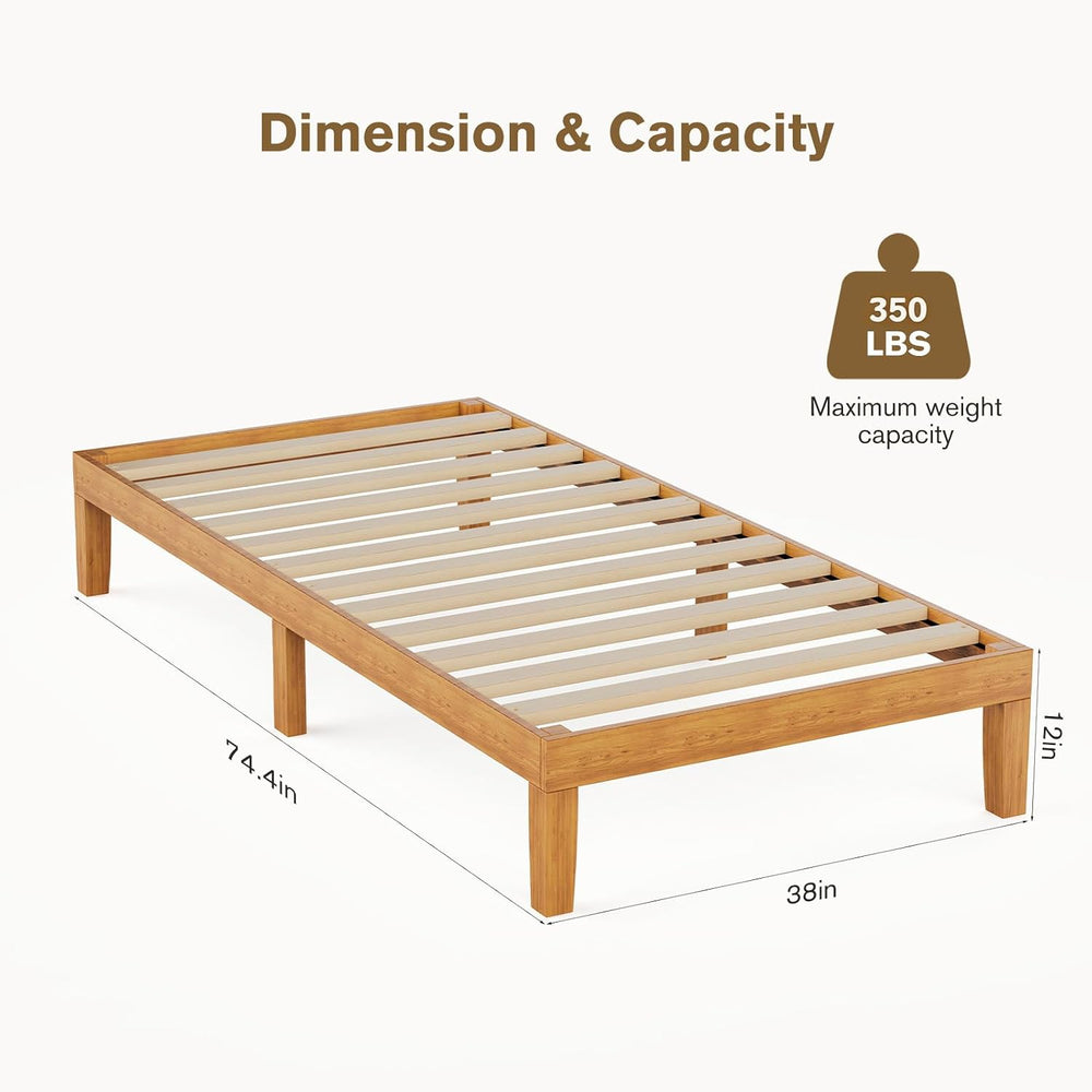 Sweetcrispy 12" Twin Bed Frames, 3.5" Thick Pine Frame, 500 lbs Cap...