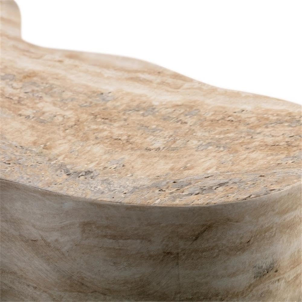 MAKLAINE Transitional Faux Travertine End Table, Tan Finish, Concrete Materia...