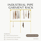 Industrial Pipe Clothing Rack, Heavy Duty Wall Mounted Clothes Rack, Retail Display Hanging Garment Rod for Laundry Rooms Closet Storage, 14.6x75x82.7 Inches, Model K09 Gold