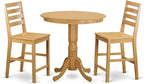 East West Furniture JACF3-OAK-W 3 Piece Counter Height Dining Set for Small Spaces Contains a Round Wooden Table with Pedestal and 2 Kitchen Chairs, 36x36 Inch, Oak