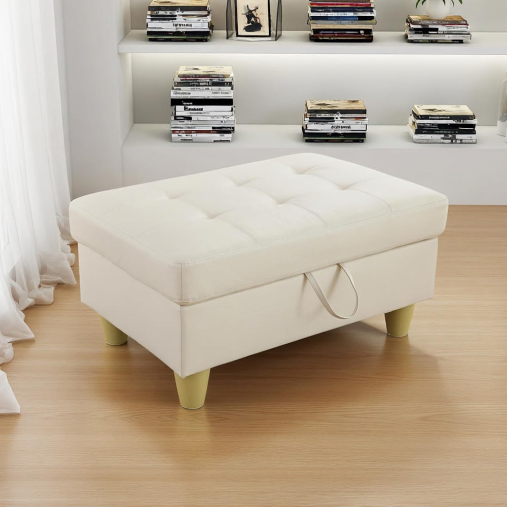 Leather Storage Ottoman Bench,33.5" Large Square Ottoman with Storage, F...