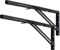 YUMORE Folding Shelf Brackets, 24 Inch Heavy Duty L Bracket, Black DIY Collapsible Shelf Bracket for Workbench Folding Table Hinge, Max Load: 330lb, Pack of 2