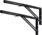 YUMORE Folding Shelf Brackets, 24 Inch Heavy Duty L Bracket, Black DIY Collapsible Shelf Bracket for Workbench Folding Table Hinge, Max Load: 330lb, Pack of 2