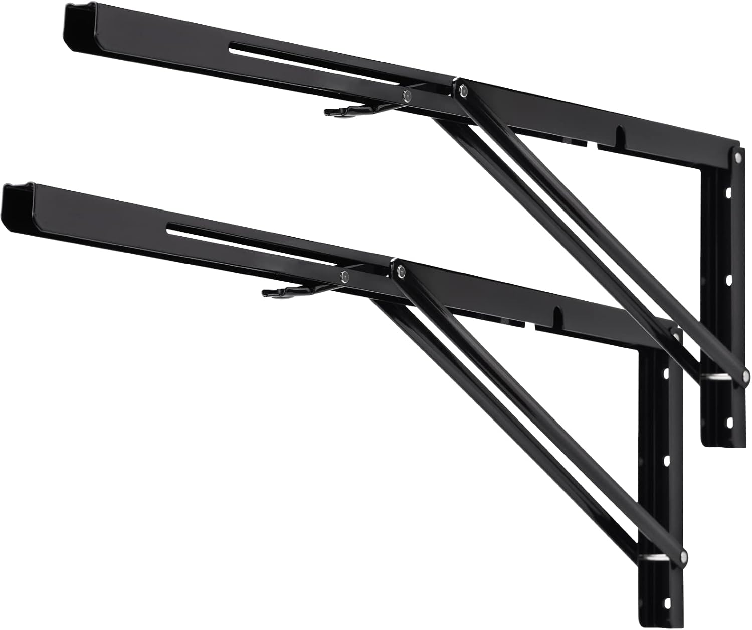 YUMORE Folding Shelf Brackets, 24 Inch Heavy Duty L Bracket, Black DIY Collapsible Shelf Bracket for Workbench Folding Table Hinge, Max Load: 330lb, Pack of 2