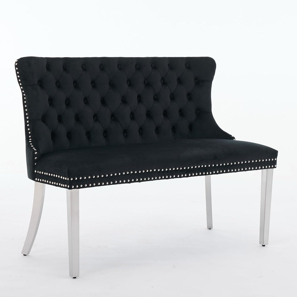 Velvet Double Dining Loveseat Bench – Mid Century Modern 2-Seat Wing Back Tuf...
