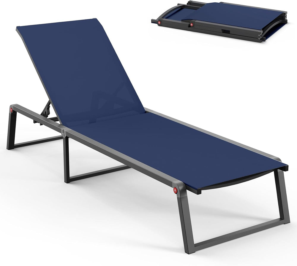 Aluminum Chaise Lounge Chair Outdoor, Foldable & Assembly Free Patio Pool...